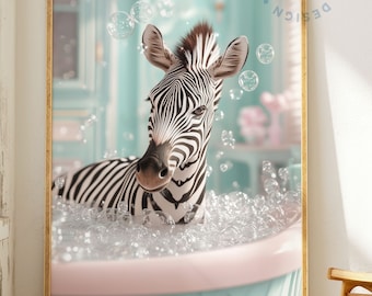 Zebra Bathtub Print: Funny Bathroom Animal Art (Digital Download)