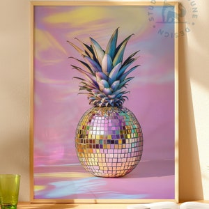 Retro Disco Ananas Wandkunst, Funky Fruit Küche zum Ausdrucken, Dopamin Dekor Poster, Tropical Glam Digital Download, schrulles Geschenk zu Hause