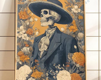 死者の日のアート 踊る骸骨のアートプリント メキシコのフォーク