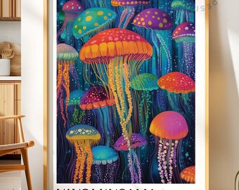Impresión de medusas de Yayoi Kusama: Arte abstracto oceánico (Descarga digital)