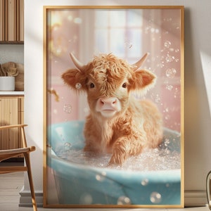 Scottish Highland Cow in Bathtub Digital Download, Funny Bathroom Wall Art Gift, Rustic Farmhouse Decor, Bathroom Animal Print, Home Print