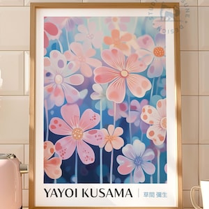 Yayoi Kusama Inspired Japanese Pastel Spring Flowers Wall Art Print, Abstract Floral Home Gift Poster, Soft Dopamine Decor, Digital Download