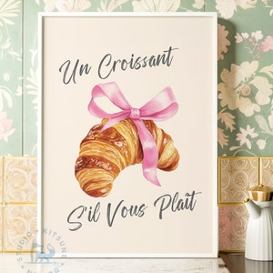 Coquette Croissant Print: Pink Bow, French Pastry (Digital Download)