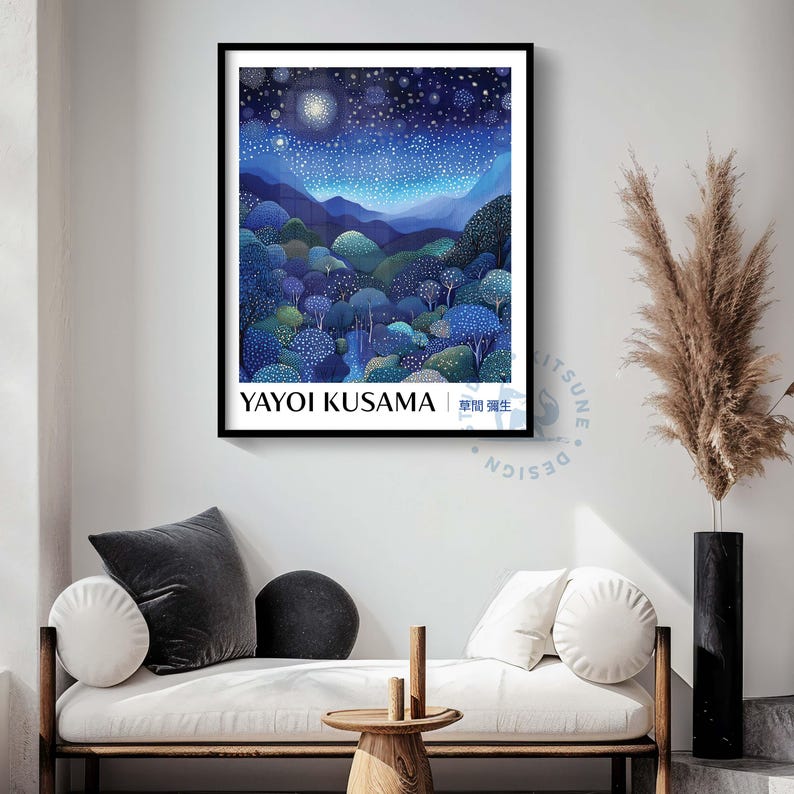 Yayoi Kusama Inspired Night Mountains Print, Starry Sky (digital Print ...