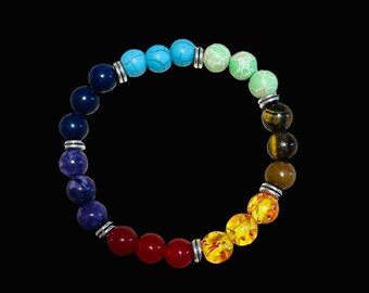 7 different Stone Chakra Bracelet, Energy Healing, Handmade Chakra Bracelet, stretch bracelet