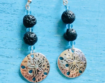 Sand Dollar and Scents Earrings , Silver Dangle Diffuser Earrings, Sand Dollar Diffuser Earrings, ocean dangles, Silver Sand Dollar earrings