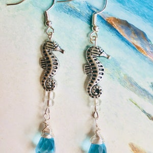 Seahorse Earrings, Silver Dangle Earrings, Seahorsde Ocean Earrings, ocean dangles, silver Seahorse earrings, hand made Seahorse image 2