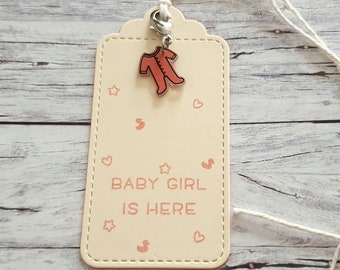 Gift tags baby girl with charm pendant ramps suit, handmade