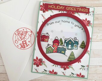 Handgemachte Weihnachtskarte mit Fenster, handcolorierte Klappkarte mit Briefumschlag A6