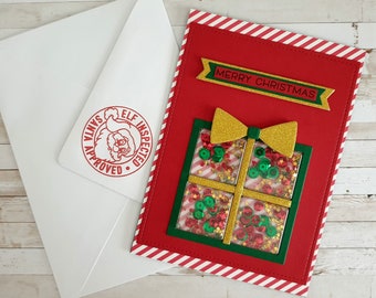 Handmade Christmas Card SHAKER CARD Gift Package, Folding Card with Envelope A6