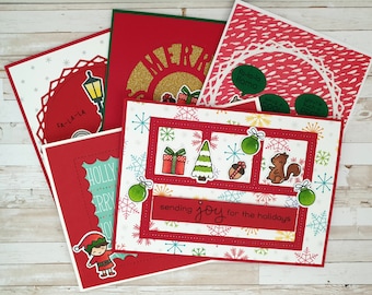 5x Christmas cards handmade folding cards with envelope A6