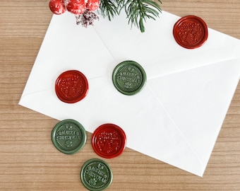Sellos de lacre navideños rojos o verdes | Sellos de Feliz Navidad | Hechos a mano y autoadhesivos