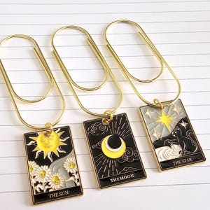 Ensemble de trombones mystiques avec cartes de tarot - Soleil, lune et étoiles - Accessoire de marque-page et de planificateur