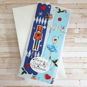 Biglietto di Natale fatto a mano "Schiaccianoci e ballerina" - con dettagli amorevolmente colorati a mano, biglietto pieghevole sottile con busta