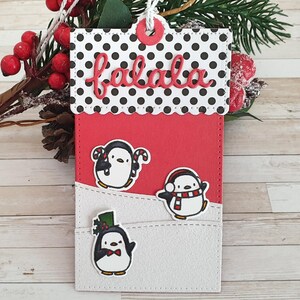 Etiqueta de regalo de pingüino navideño - Hecha a mano con purpurina y amor