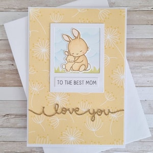 Biglietto d'auguri per la festa della mamma fatto a mano formato A6 - Stile Polaroid, Coniglietto e Bambino, Ti Amo - Biglietto pieghevole con busta, Alla Mamma Migliore