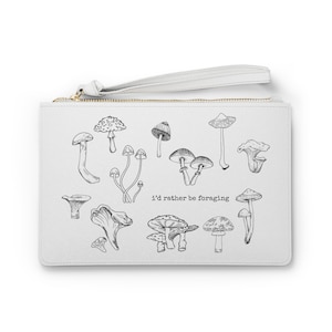 Mushroom Foraging Clutch Bag, Botanical Makeup Pouch, School Supplies Organizer, Nature Lover Gift, Fungi Print Handbag