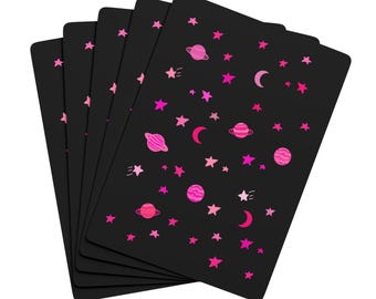 Black Playing Cards, Pink Celestial Poker Deck for Pride Month, LGBT Rainbow Cards, Comet Moon Star Design, LGBTQ Pride Playing Cards,