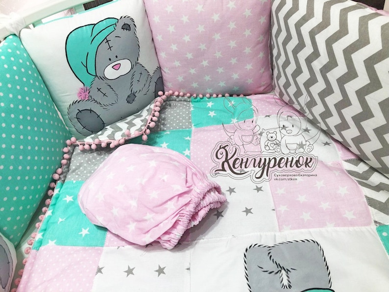 handmade toddlernewborn pillows, crib sheet,bumper,me too you crib bumper Mint Crib bedding with a Bear/'s pillow bumper