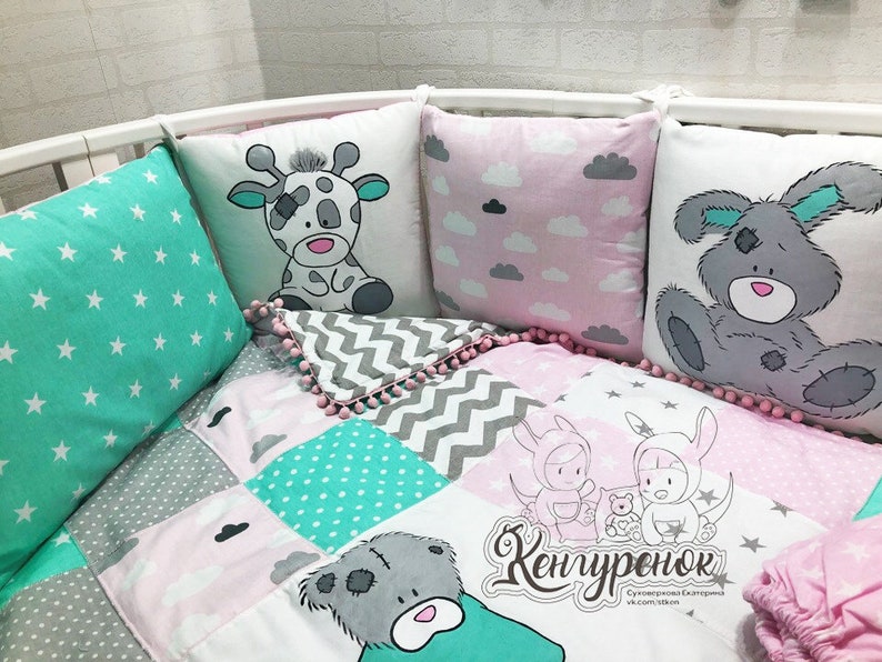 handmade toddlernewborn pillows, crib sheet,bumper,me too you crib bumper Mint Crib bedding with a Bear/'s pillow bumper