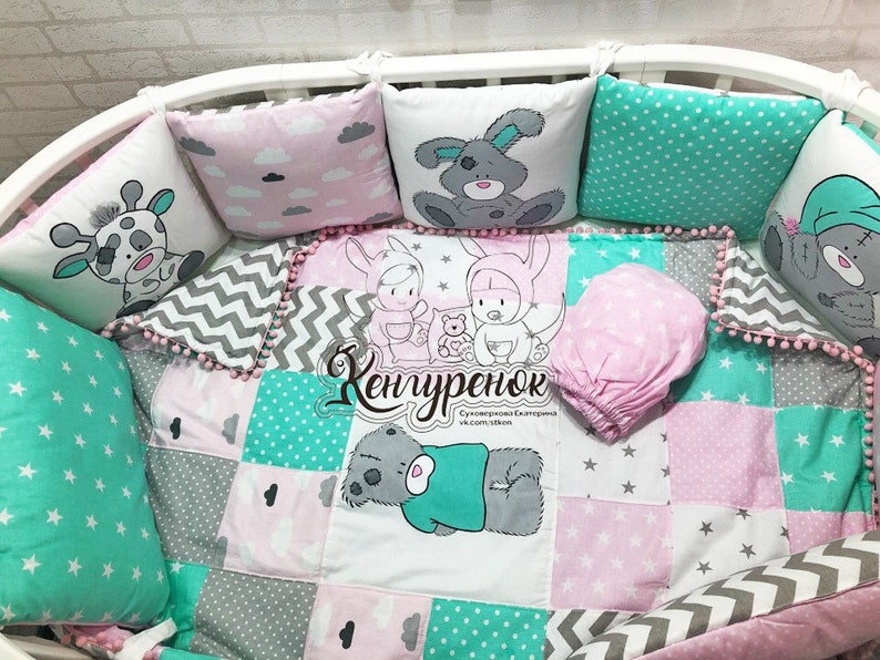 handmade toddlernewborn pillows, crib sheet,bumper,me too you crib bumper Mint Crib bedding with a Bear/'s pillow bumper