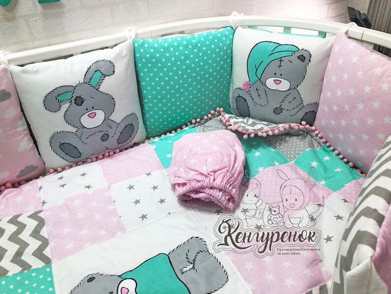 handmade toddlernewborn pillows, crib sheet,bumper,me too you crib bumper Mint Crib bedding with a Bear/'s pillow bumper