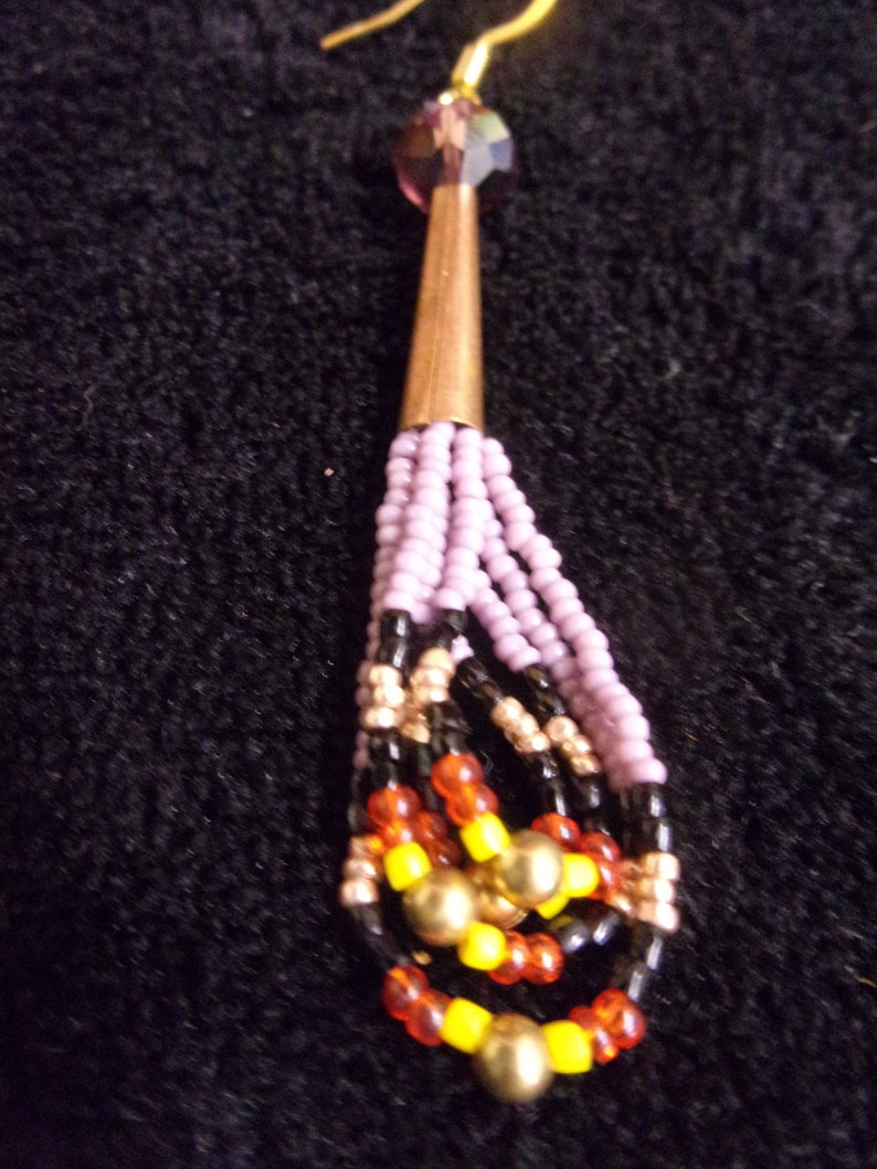 Beaded earrings brass cone earrings. Beaded earrings. Native Etsy