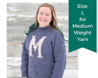 Size: L MONOGRAM SWEATER Crochet Pattern with Medium Yarn - Digital Download