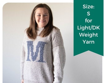 Size: S - MONOGRAM SWEATER Crochet Pattern with Light/dk Yarn - Digital Download