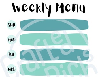 Weekly Dinner Menu Printable Digital Download Blank Editable Photoshop Canva Template