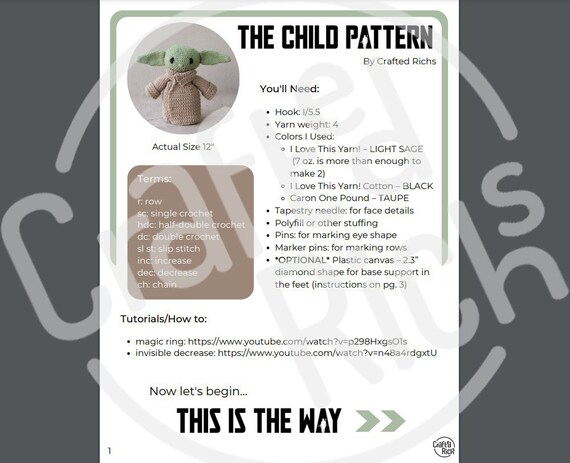 Life-Sized Crochet THE CHILD Pattern - Digital Download