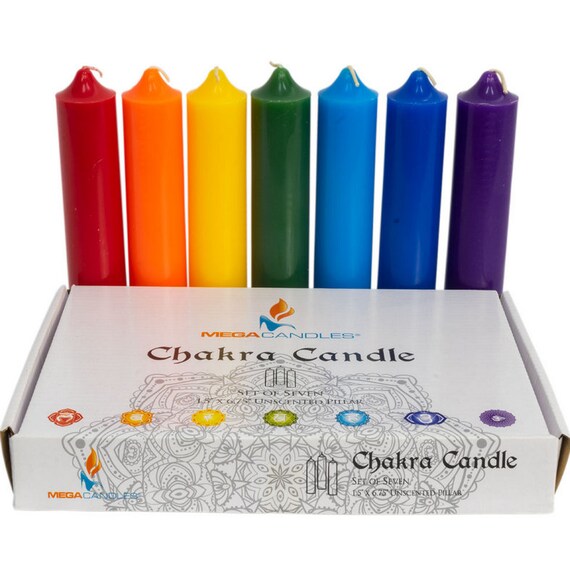 Lot De 6 Bougies Chakra Verre - Sans Parfum - Couleurs Multiples - Fabriqué Main - Neuf