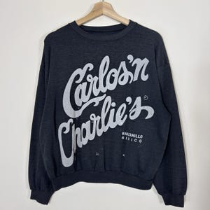 Vintage 80's Carlos'n Charlie's Mexico Restaurant Snack Black Sweatshirt Medium