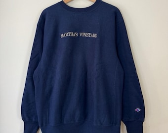 Sudadera vintage Champion Reverse Weave azul Martha's Vineyard, nueva sin etiquetas.