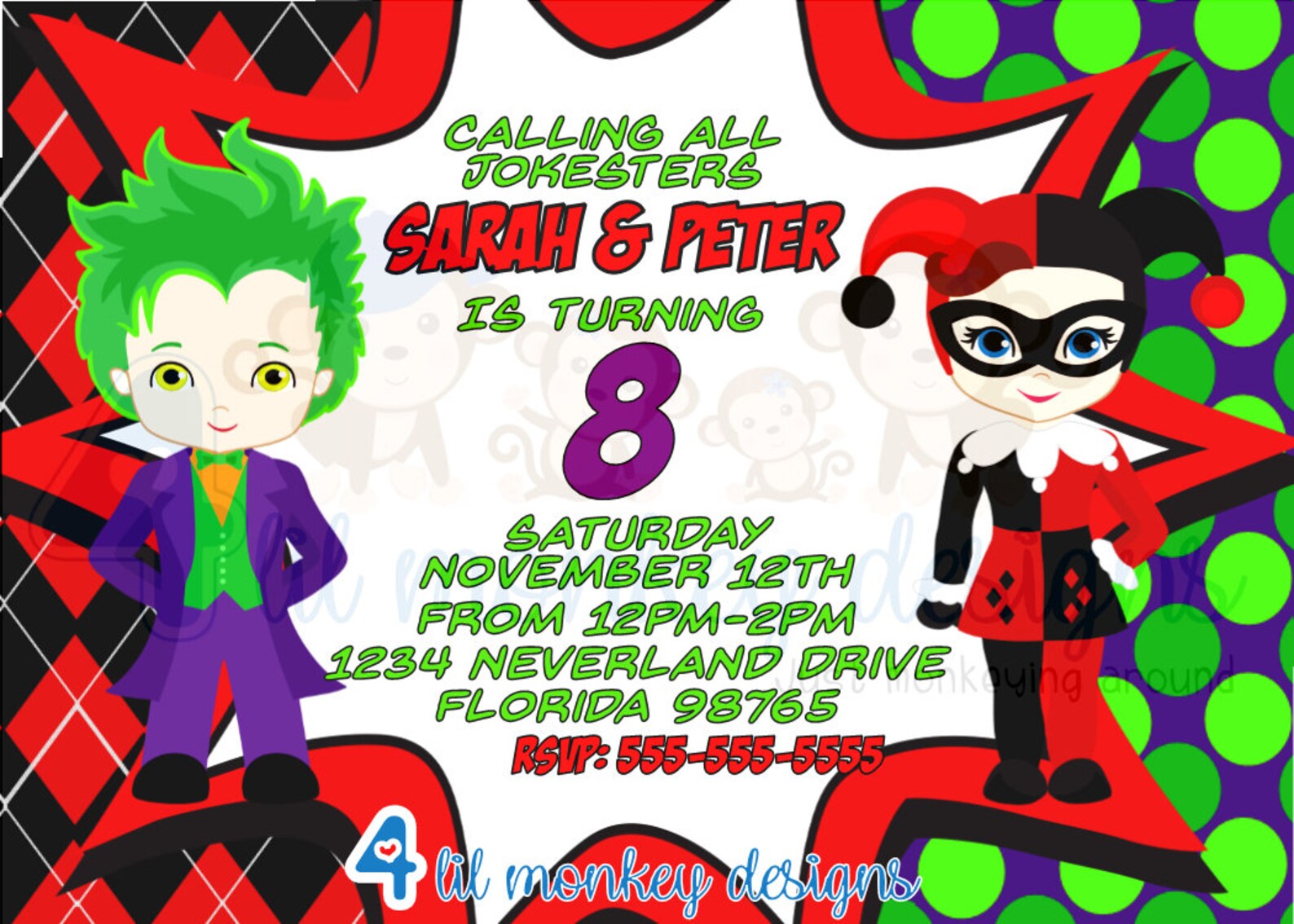 Joker and Harley Quinncustom Birthday Printable Invitations - Etsy