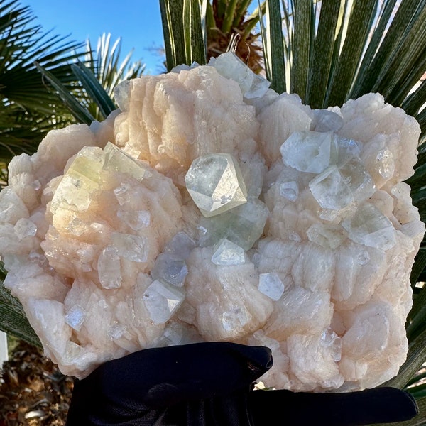 Peach Stilbite and Clear Pale Green Apophyllite * Beautiful Crystals * XLG 3.57lb Natural Crystal Beauty *