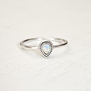 Dainty Sterling Silver White Opal Ring, Hypoallergenic Jewelry