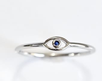 925 Sterling Silver Evil Eye Ring, Delicate Blue Eye Jewelry, Tiny Protection Ring, Minimalist Stackable Ring, Hypoallergenic Good Luck Gift