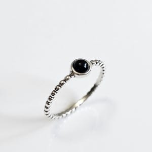 Sterling Silver Onyx Ring, Minimalist Beaded Ring for Women, Stack Ring, Pointer Ring, 925 Stamped, Anniversary Ring, Gift for Her