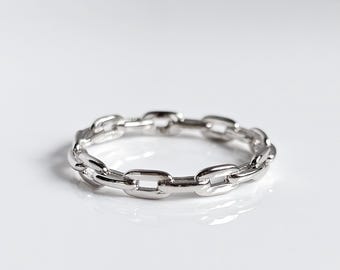 Sterling Silver Dainty Chain Ring, Minimalist Ring for Women, Stack Ring, Pointer Ring, Thumb Chain Ring, Anniversary Ring, Non Tarnish Ring