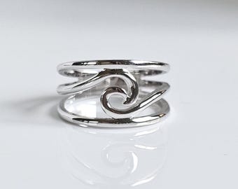 Sterling Silver Wave Ring, Statement Ring for Women, Rolling Wave, Ocean Lover Ring, Pointer Ring, 925 Stamped, Anniversary Ring