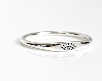 Sterling Silver Evil Eye Ring: Dainty 925 Protection Band