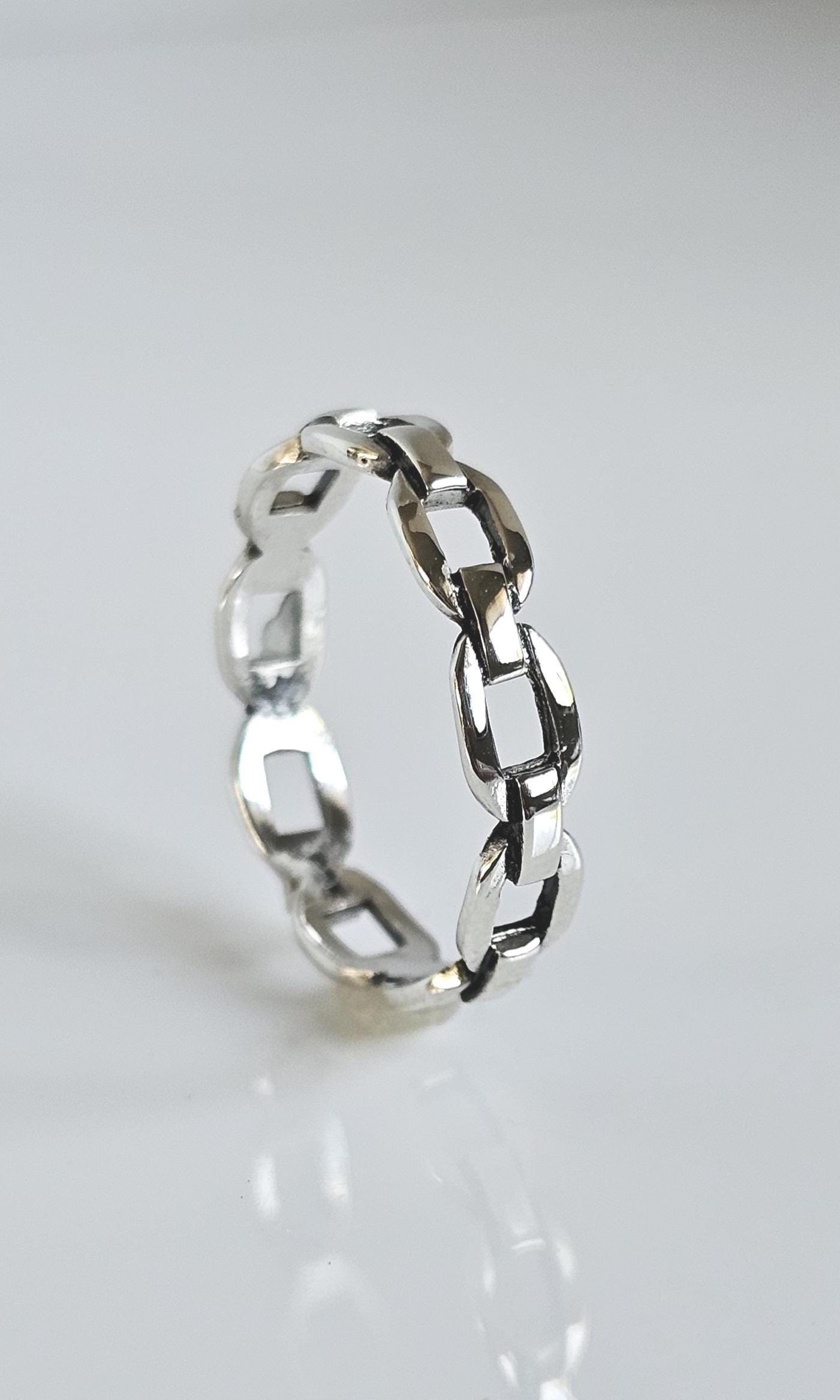 Sterling Silver Dainty Chain Ring, Minimalist Stackable Band - Etsy