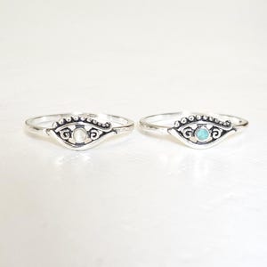Sterling Silver Evil Eye Ring, Turquoise or Moonstone, Dainty Protection Jewelry