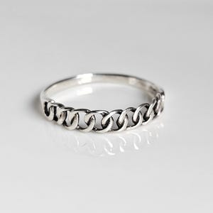 Sterling Silver Dainty Ring, 925 Thumb Ring for Women, Silver Stacking Chain Ring, Stack Ring