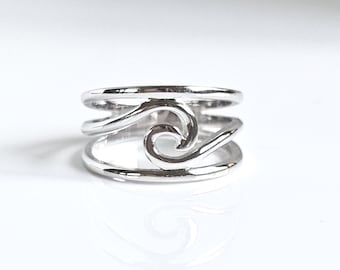 Sterling Silver Wave Ring, Statement Ring for Women, Rolling Wave, Ocean Lover Ring, Pointer Ring, 925 Stamped, Anniversary Ring