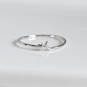 Sterling Silver Moon Star Ring, Minimalist Moon Ring for Women, Tiny Celestial Ring, Gift for Her, 925 Ring for Women