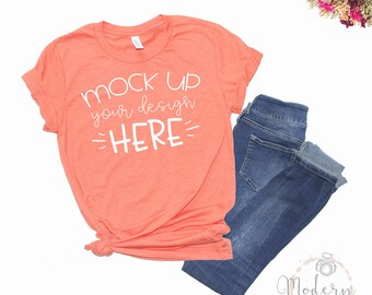 Mock Up Bella Canvas 3001 Heather Orange Unisex Mockup White Etsy