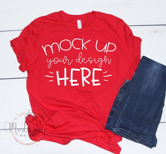 Mock Up Bella Canvas 3001 Red Unisex Mockup