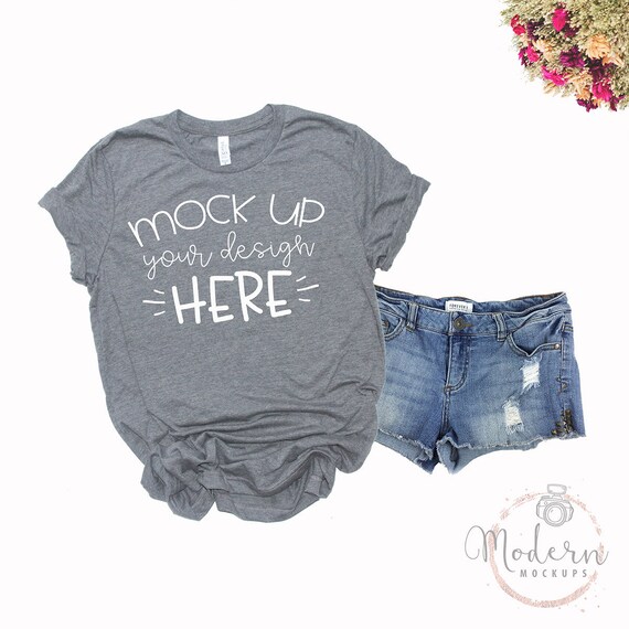 Mock Up Bella Canvas 3001 Deep Heather Unisex Mockup White Etsy